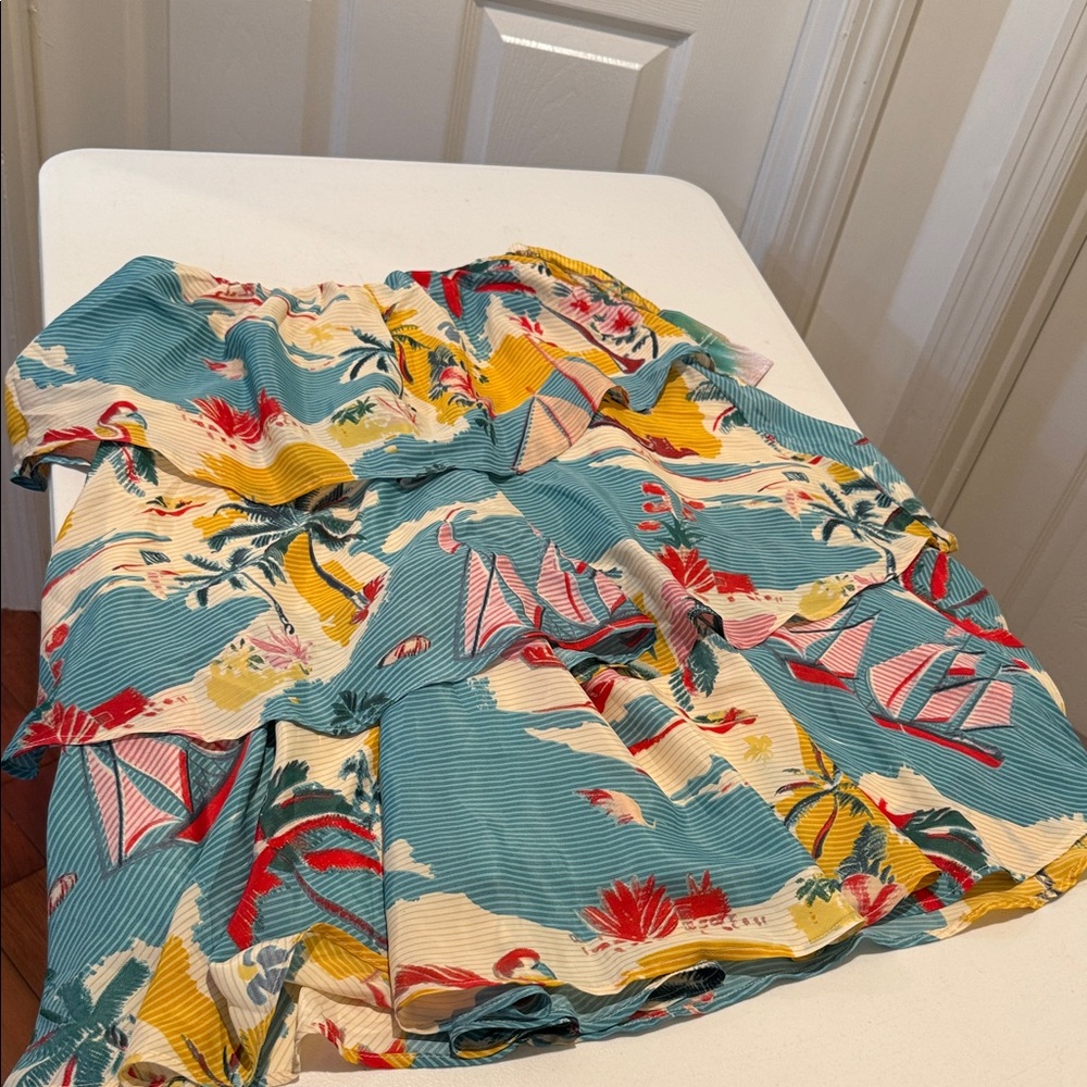NWT Tropical Ruffle 3 Tiered Lined Voluminous Watercolor Flowy Dainty Skirt L - Picture 10 of 11